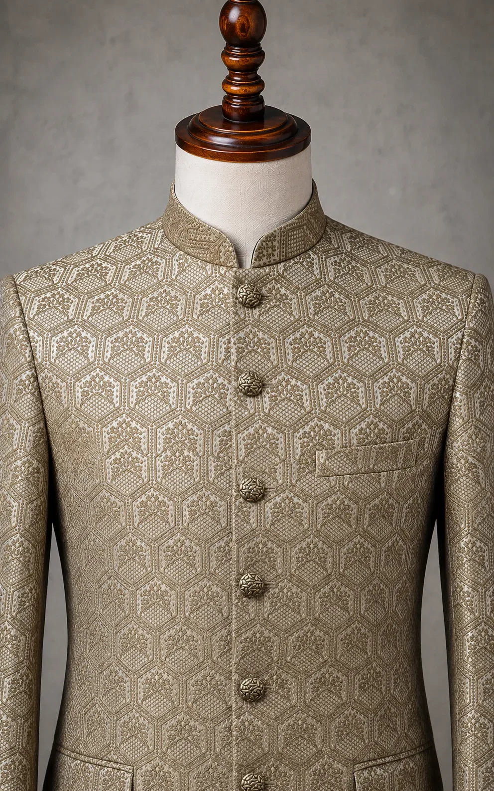 Beige Diamond Pattern Self-Embossed Prince Coat