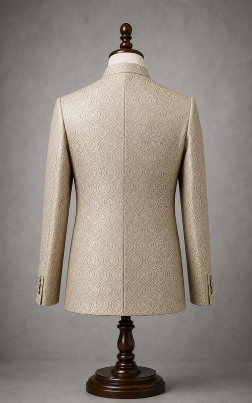 Beige Leaf Pattern Self-Embossed Prince Coat