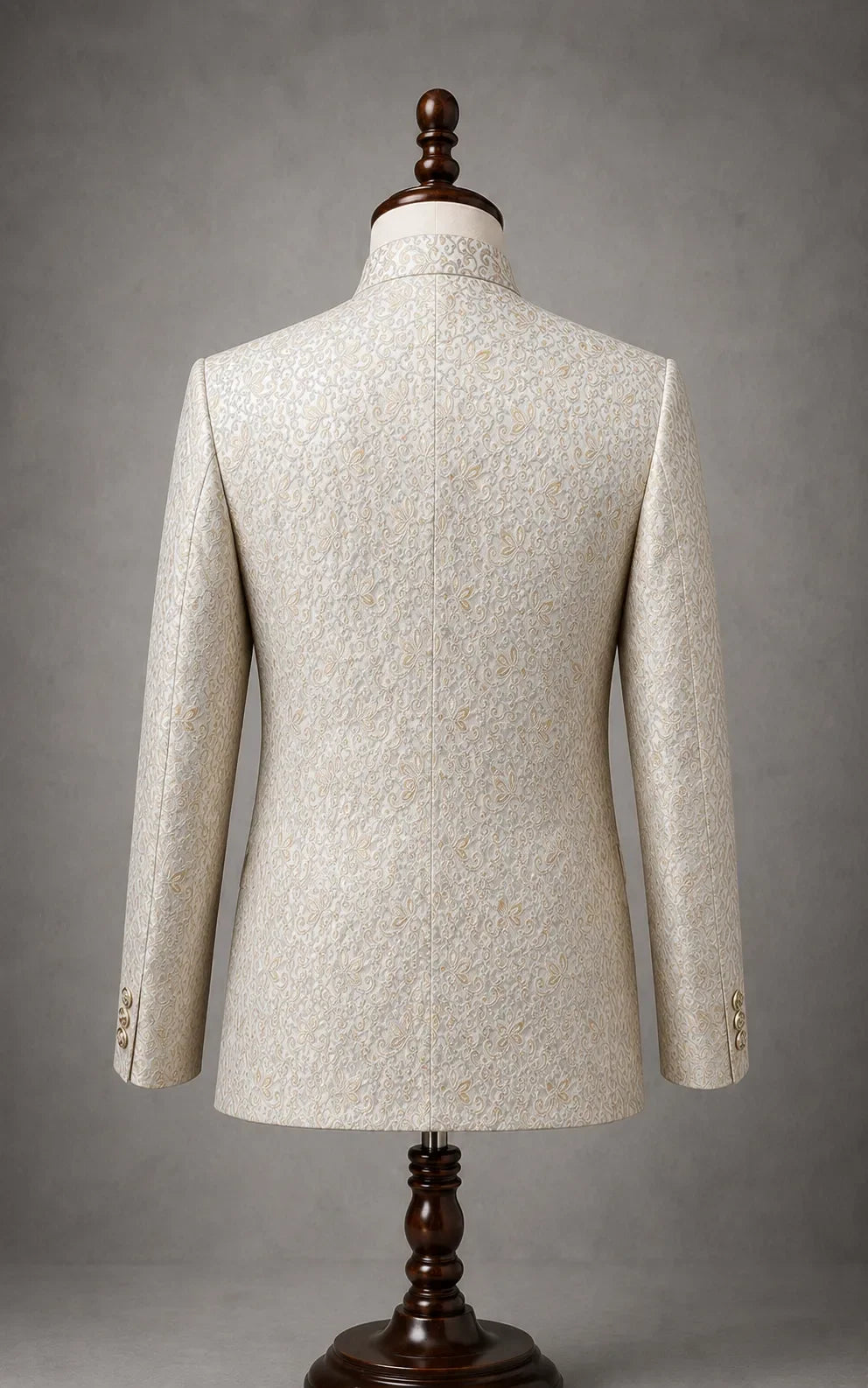 White Floral Self-Embossed Prince Coat