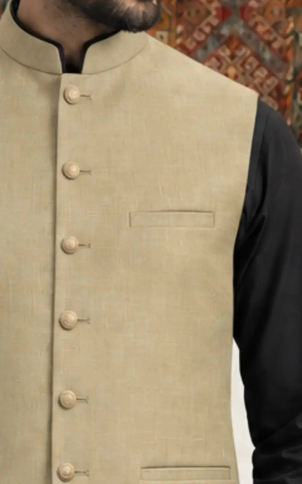 Beige Textured Waistcoat Last Option