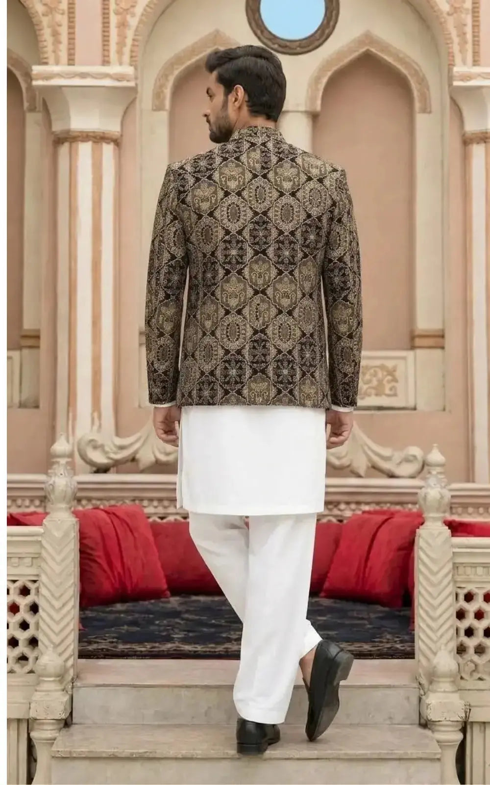 Black Velvet Embellished Open Prince Coat Last Option