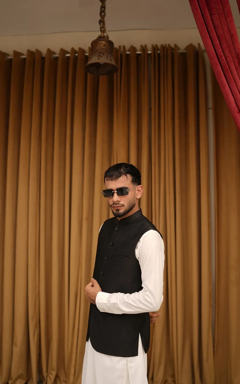 Jet Black Patterned Waistcoat