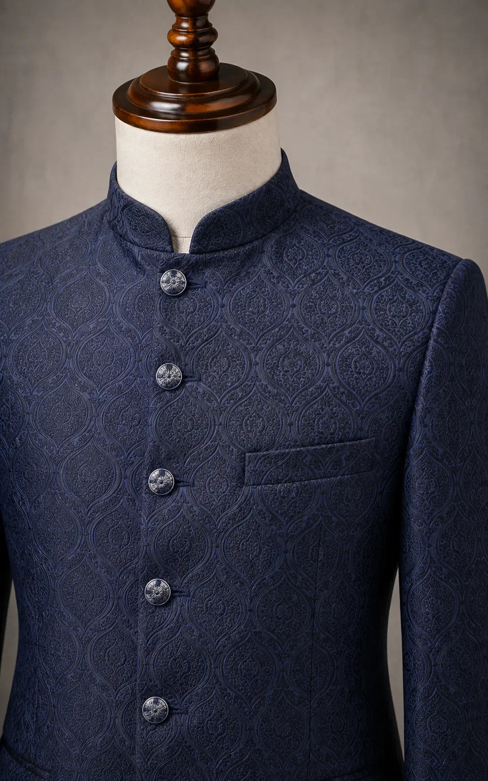 Dark Blue Self-Embossed Prince Coat