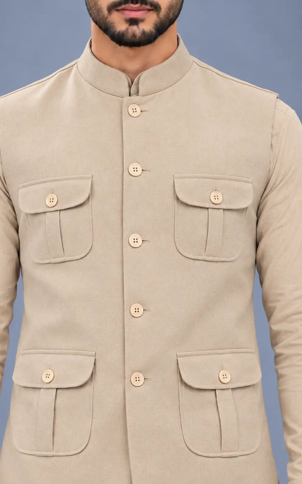 Light Beige Customized Shalwar Kameez Suit with Fabric Last Option
