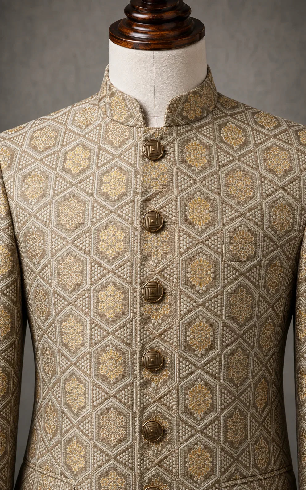 Beige Self-Embossed Prince Coat