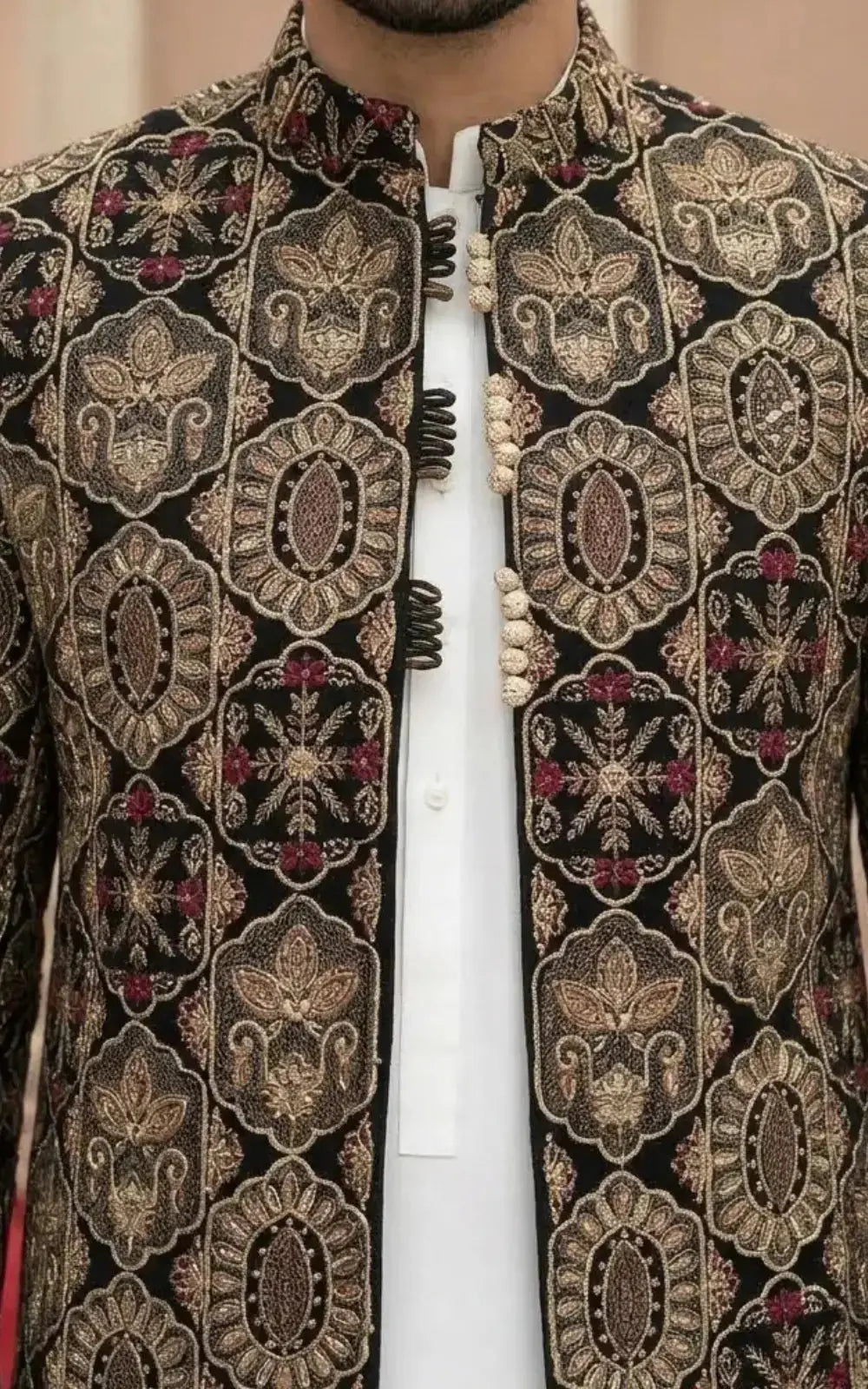 Black Velvet Embellished Open Prince Coat Last Option