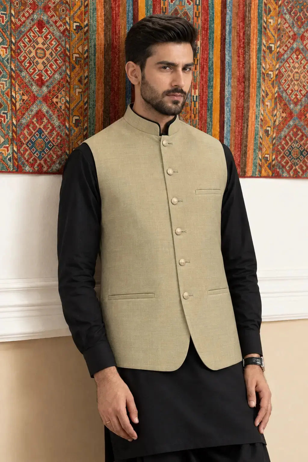Beige Textured Waistcoat Last Option