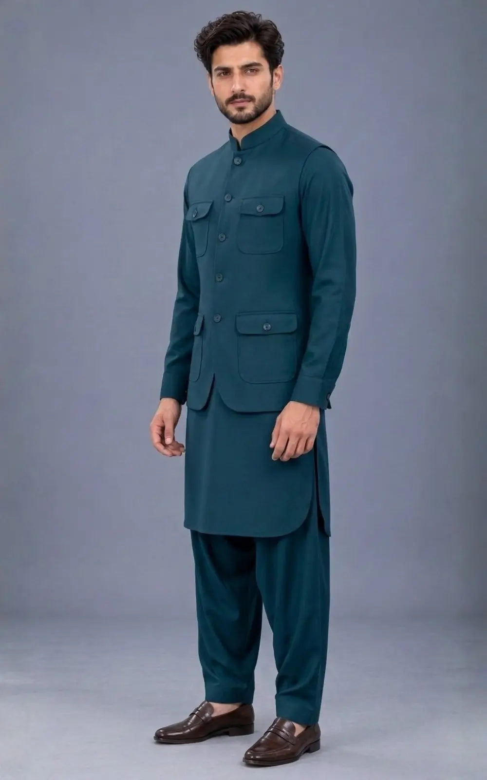 Teal Customized Shalwar Kameez Suit with Fabric Last Option