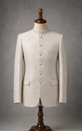 White Floral Self-Embossed Prince Coat