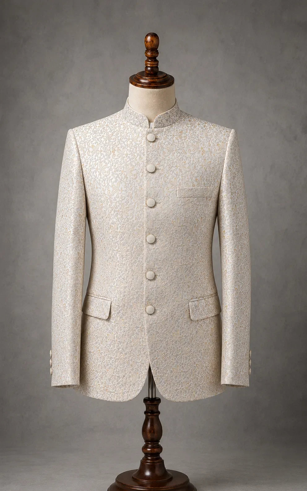 White Floral Self-Embossed Prince Coat