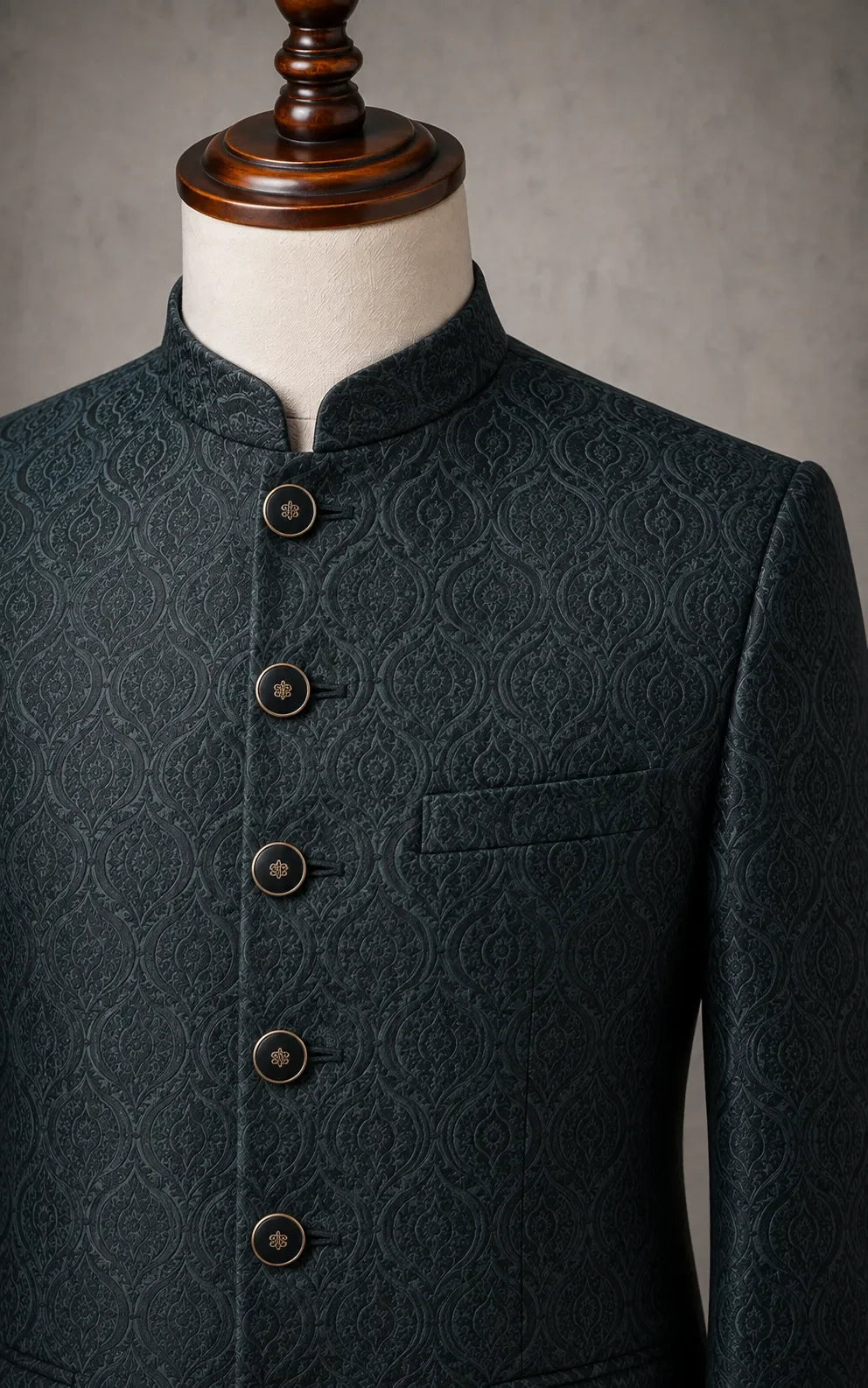 Black Self-Embossed Teardrop Pattern Prince Coat