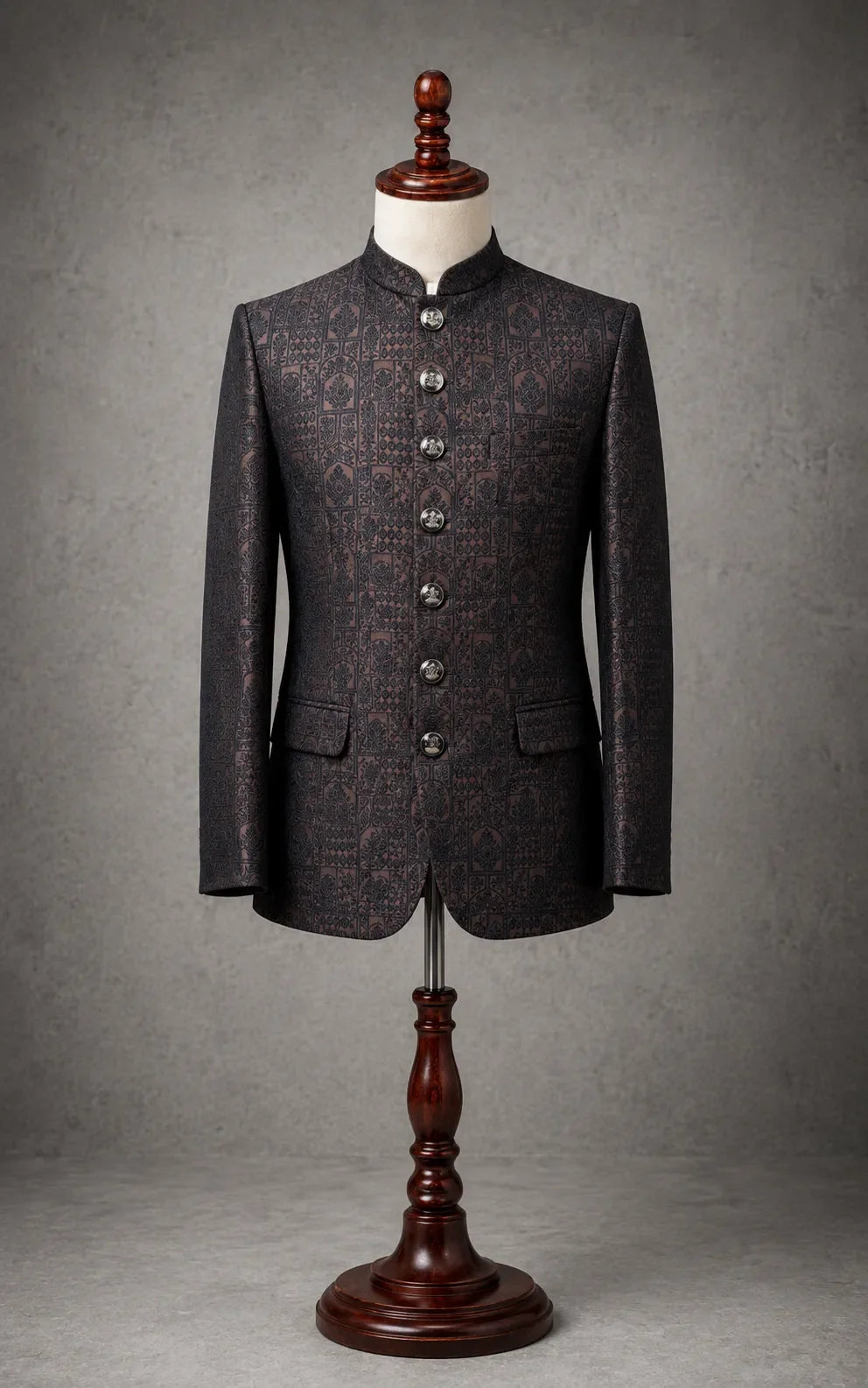 Brown Self-Embossed Prince Coat