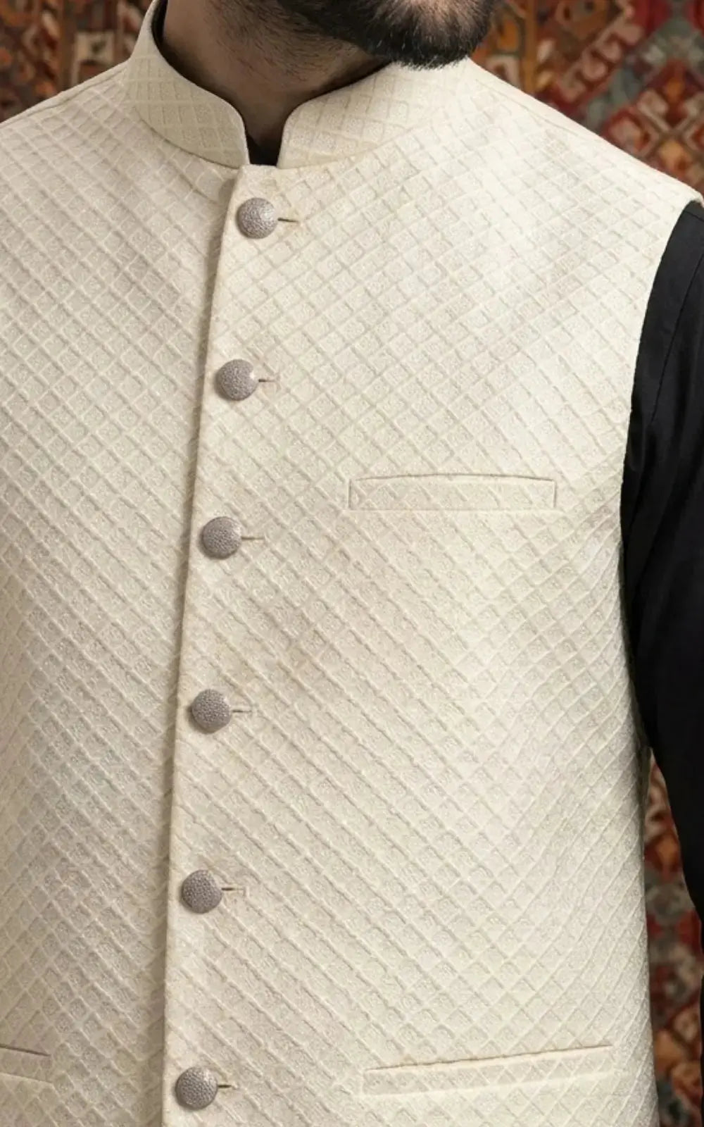 Ivory Textured Waistcoat Last Option