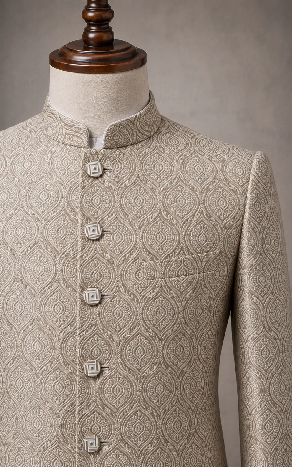 Beige Leaf Pattern Self-Embossed Prince Coat