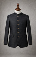 Black Self-Embossed Paisley Pattern Prince Coat