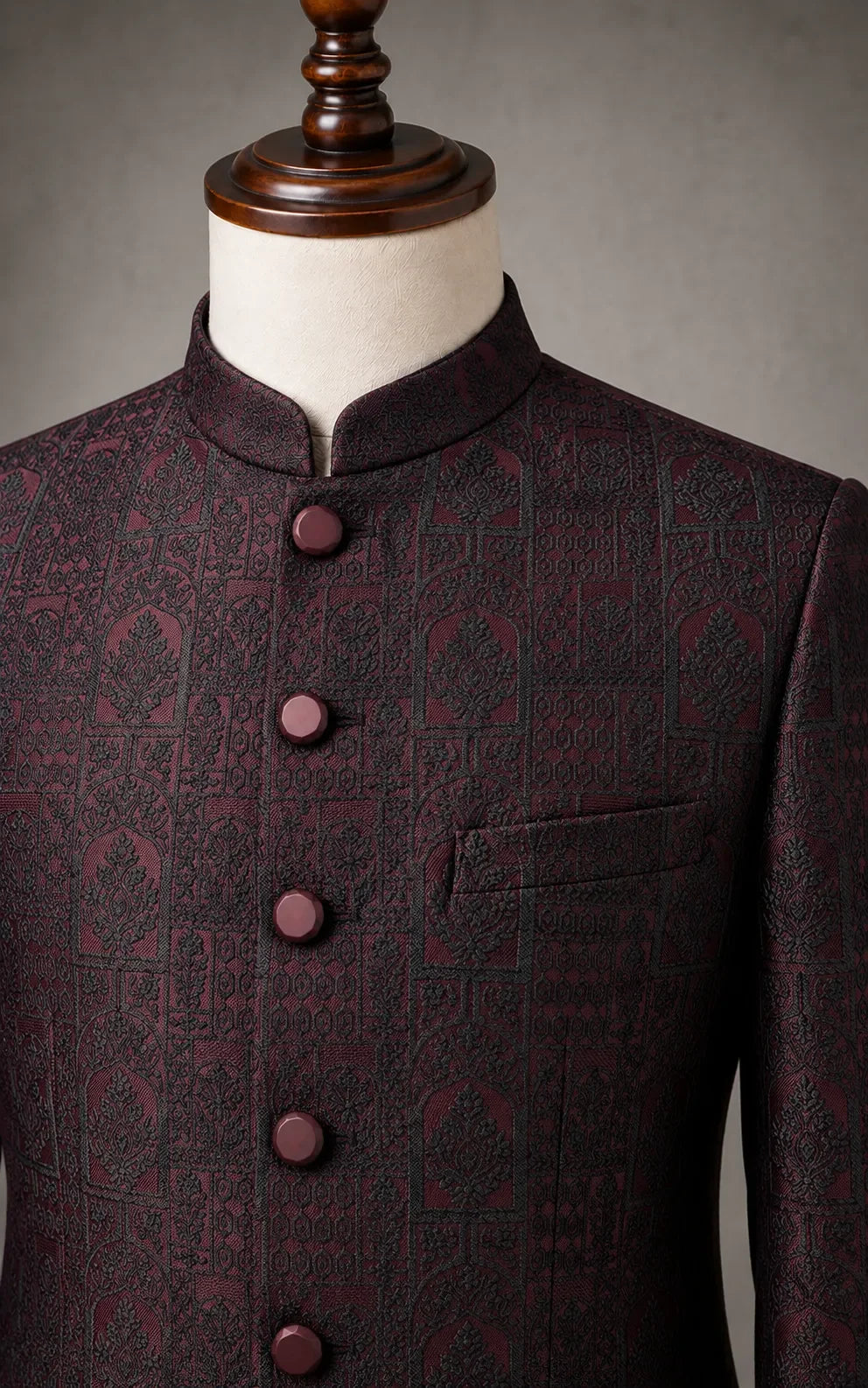 Maroon Self-Embossed Prince Coat