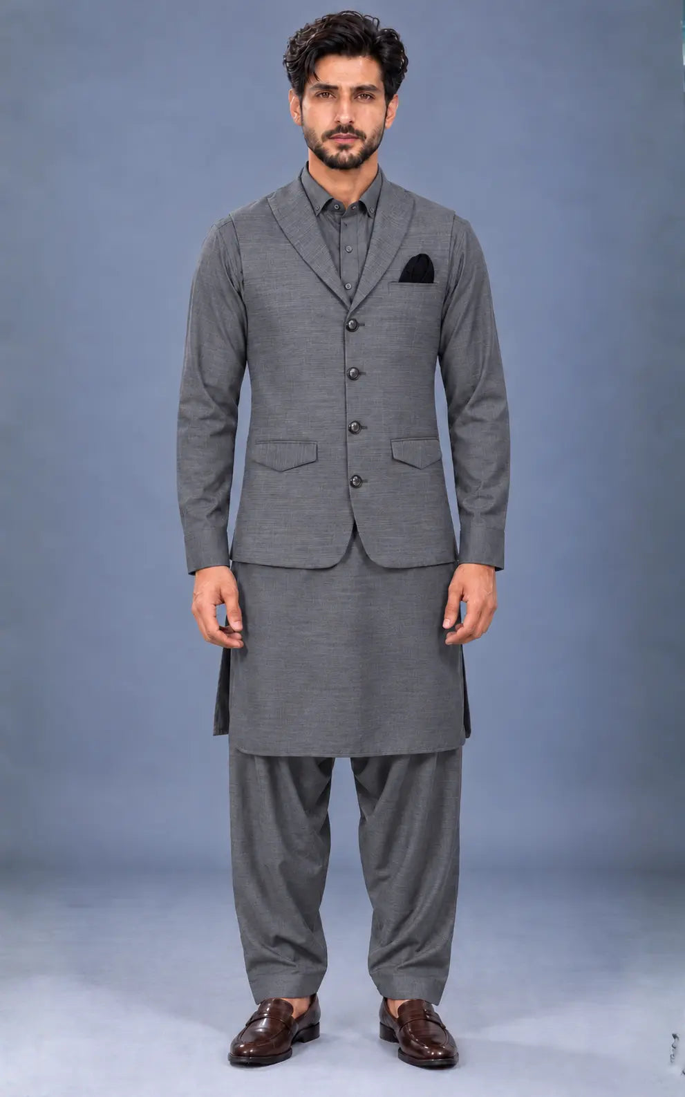 Grey Customized Shalwar Kameez Suit with Fabric Last Option