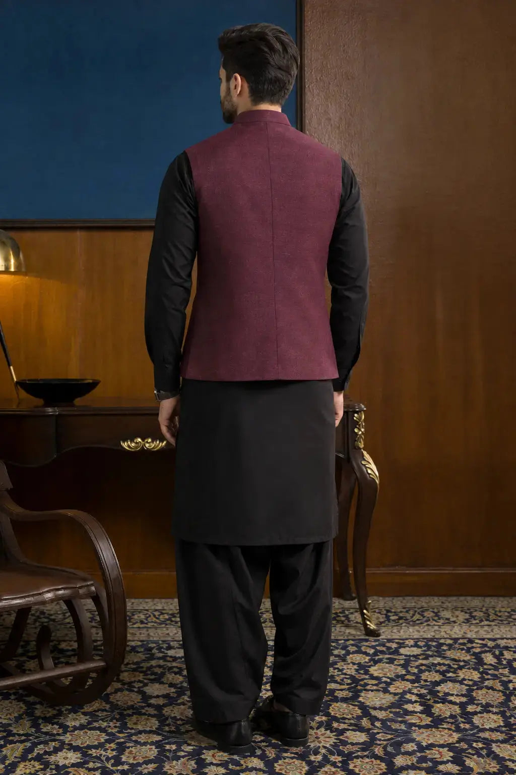 Maroon Textured Waistcoat Last Option