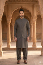 Blush Grey Shalwar Kameez with Waistcoat