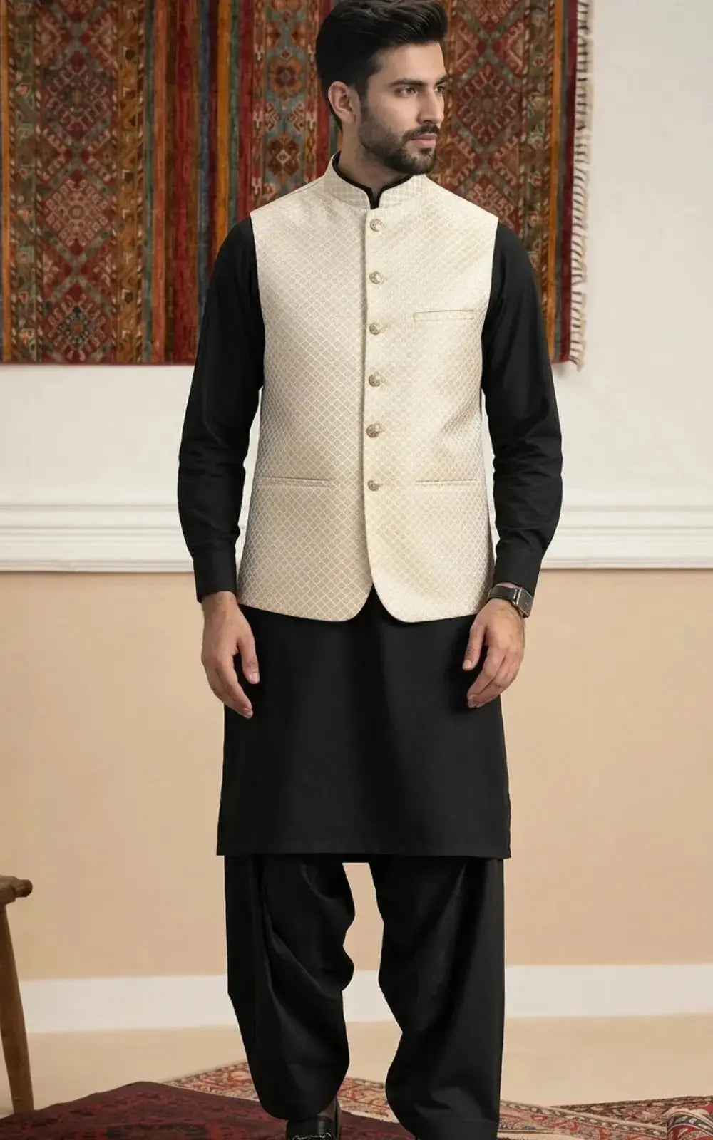 Golden Jacquard Waistcoat Last Option