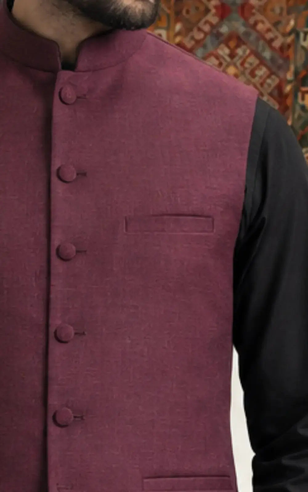 Maroon Textured Waistcoat Last Option