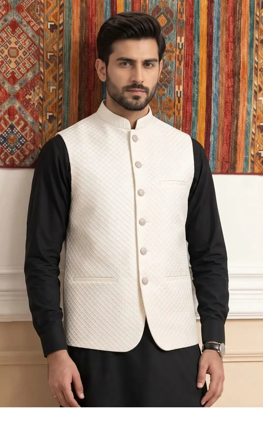Ivory Textured Waistcoat Last Option