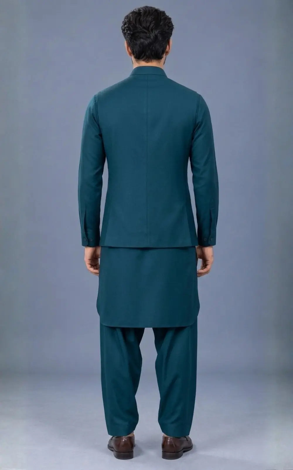 Teal Customized Shalwar Kameez Suit with Fabric Last Option