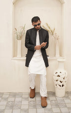 Textured Silky Embroidery Open Coat – Custom Size