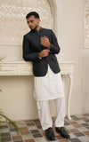 Worsted Black Self Embossed Jamawar Coat