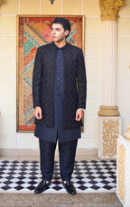 Luxury Black Handmade Embroidered Sherwani