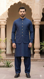 Navy Blue Shalwar Kameez with Waistcoat