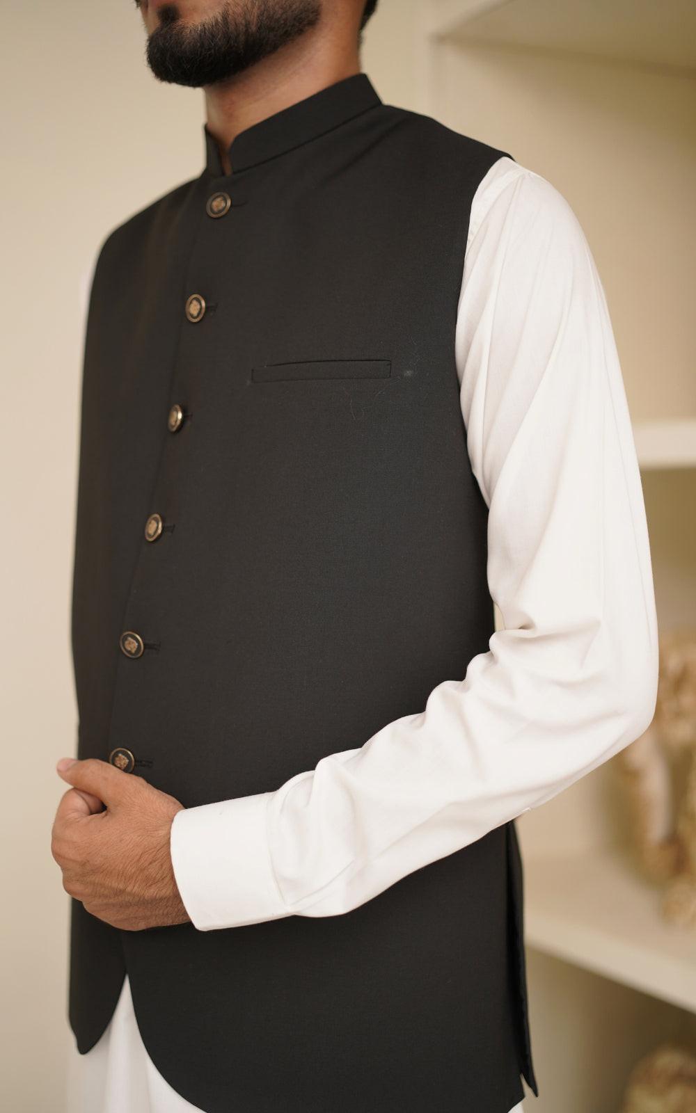 Plain Black Tropical Suiting Waistcoat