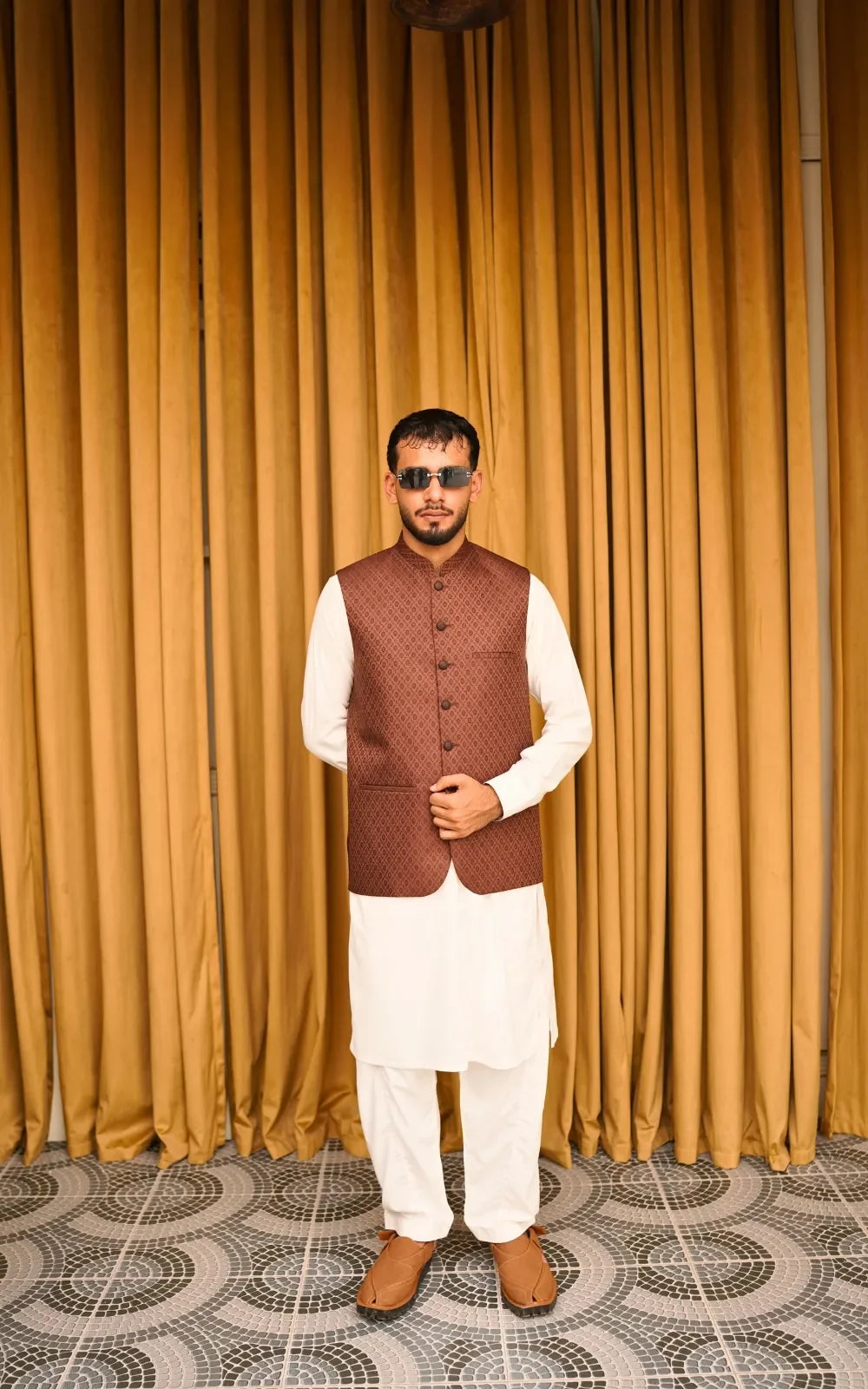 Rust Brown Patterned Waistcoat