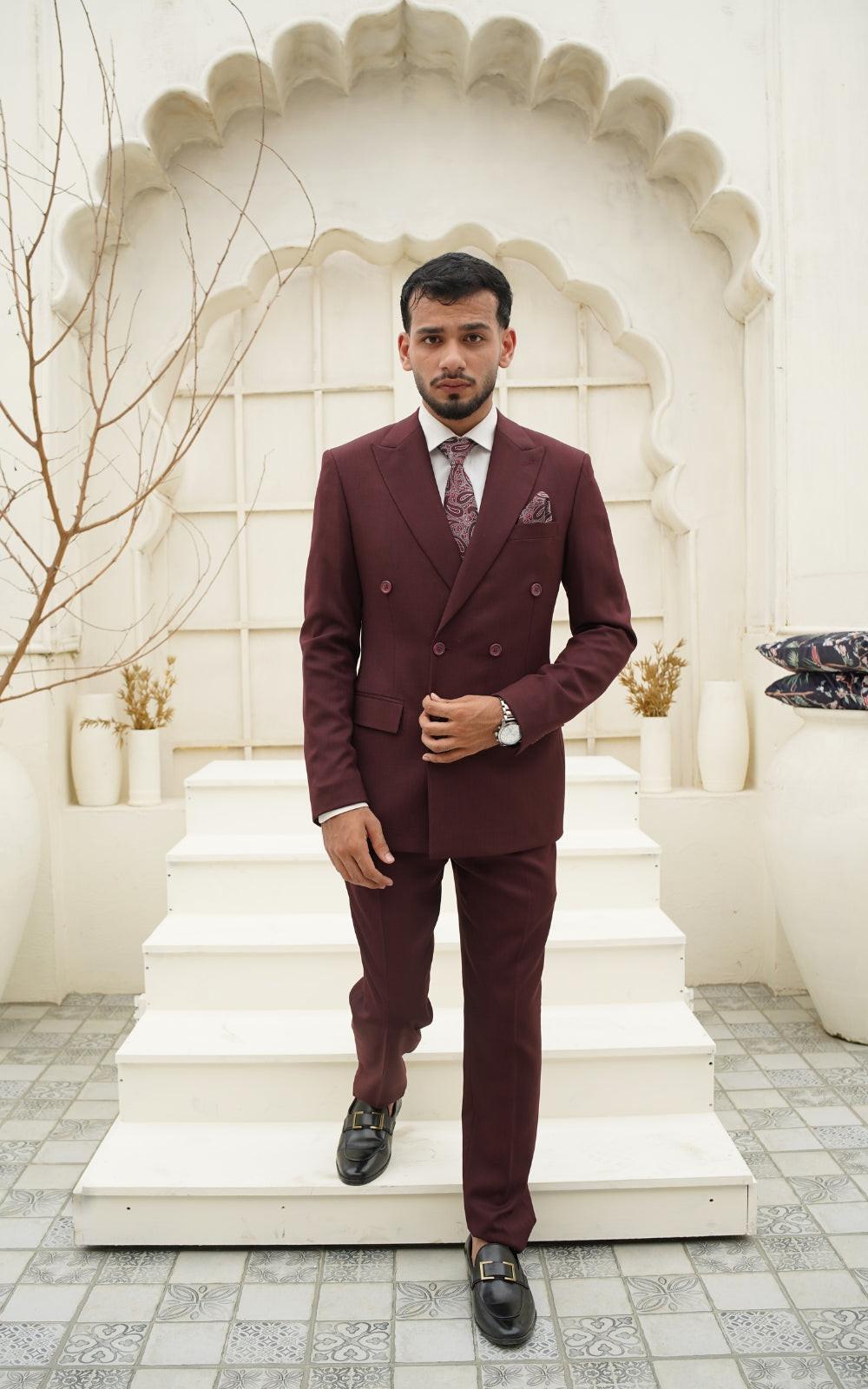 Burgundy Maroon Double Breasted Suit