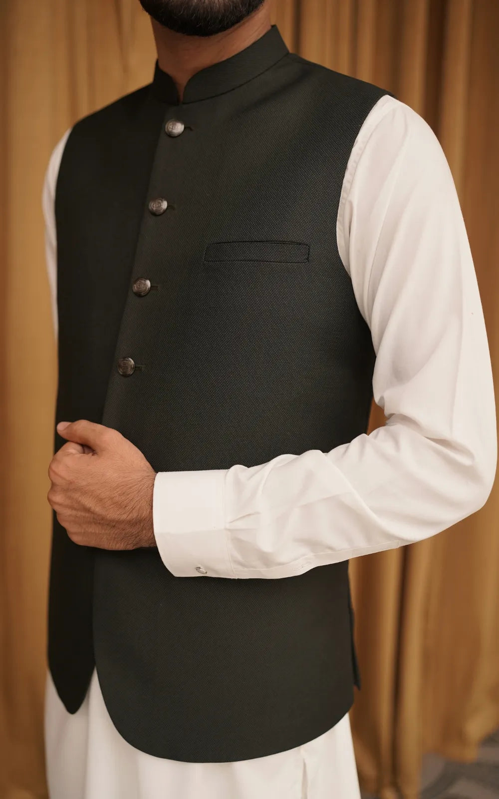 Black Textured Waistcoat