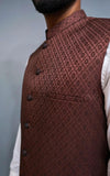 Mocha Glow Self Embossed Jamawar Waistcoat