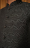 Black Self Embossed Jamawar Wedding Waistcoat