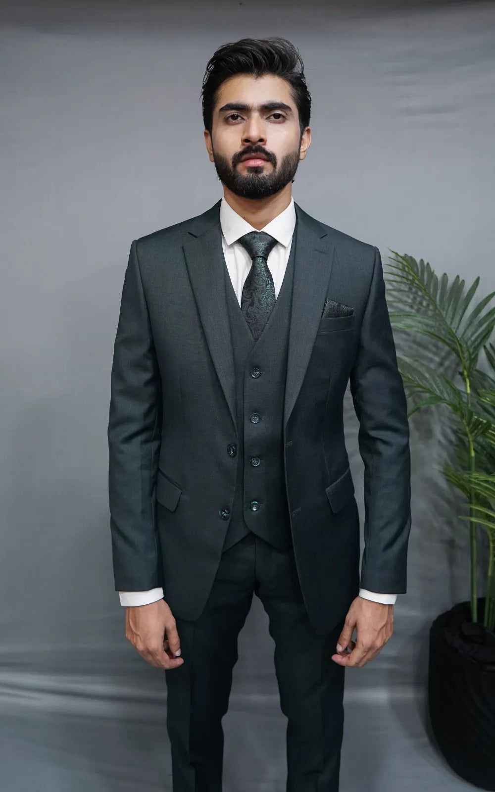 Greenish Charcoal Formal Three Piece Suit