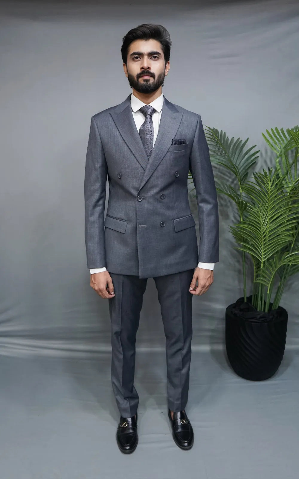 Formal Double Breast Charcoal Grey Suit