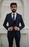 Men Slim Fit Three Piece Suit in Navy Blue