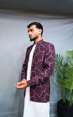 Plum Embroidered Open Coat