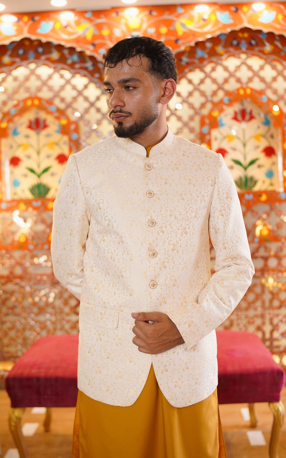 Cream & Gold Motif Prince Coat