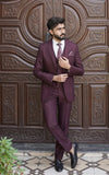 Men Slim Fit Three Piece Suit in Deep Plum Brown