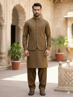 Golden Brown Shalwar Kameez with Waistcoat