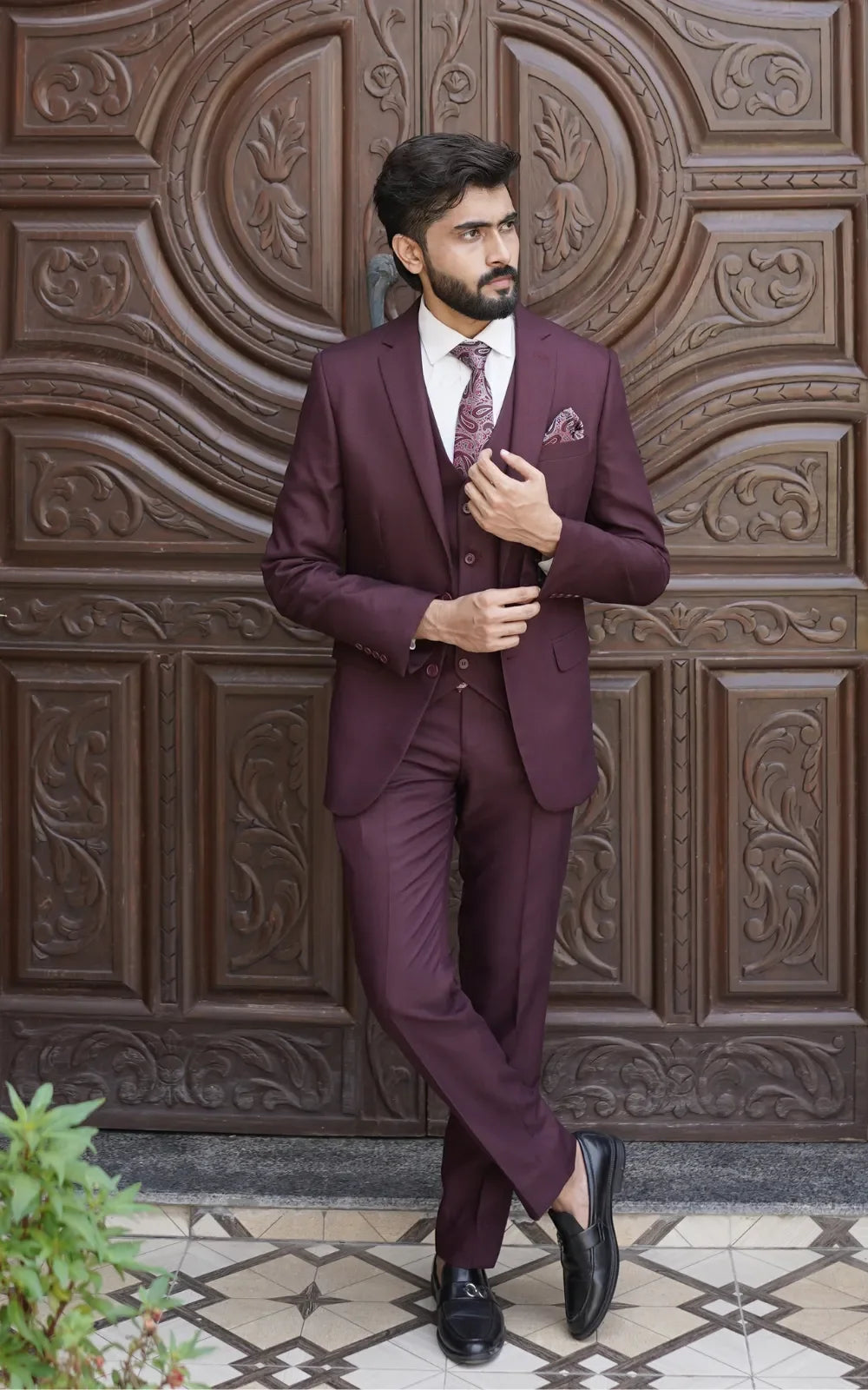 Dark Maroon Three Piece Suit