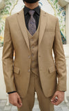 Men Slim Fit Three Piece Suit in Warm Sand Brown