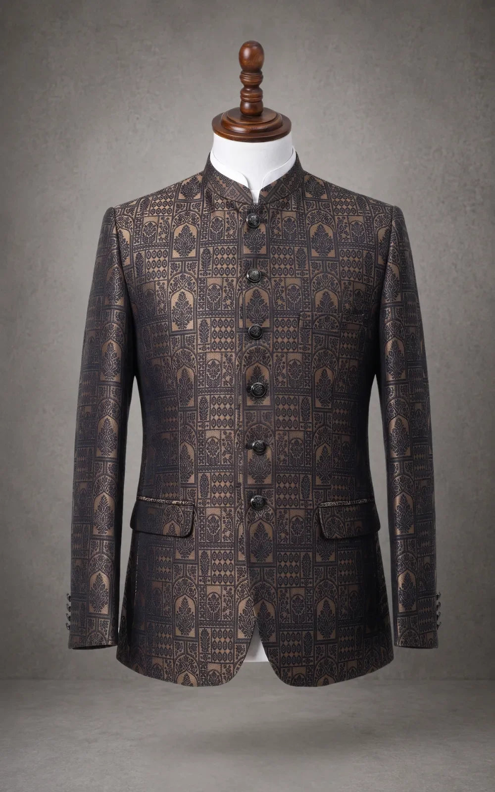 Brown Black Brocade Pattern Prince Coat