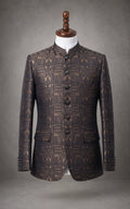 Brown Black Brocade Pattern Prince Coat