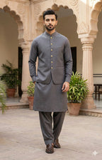 Worsted Grey Shalwar Kameez with Waistcoat