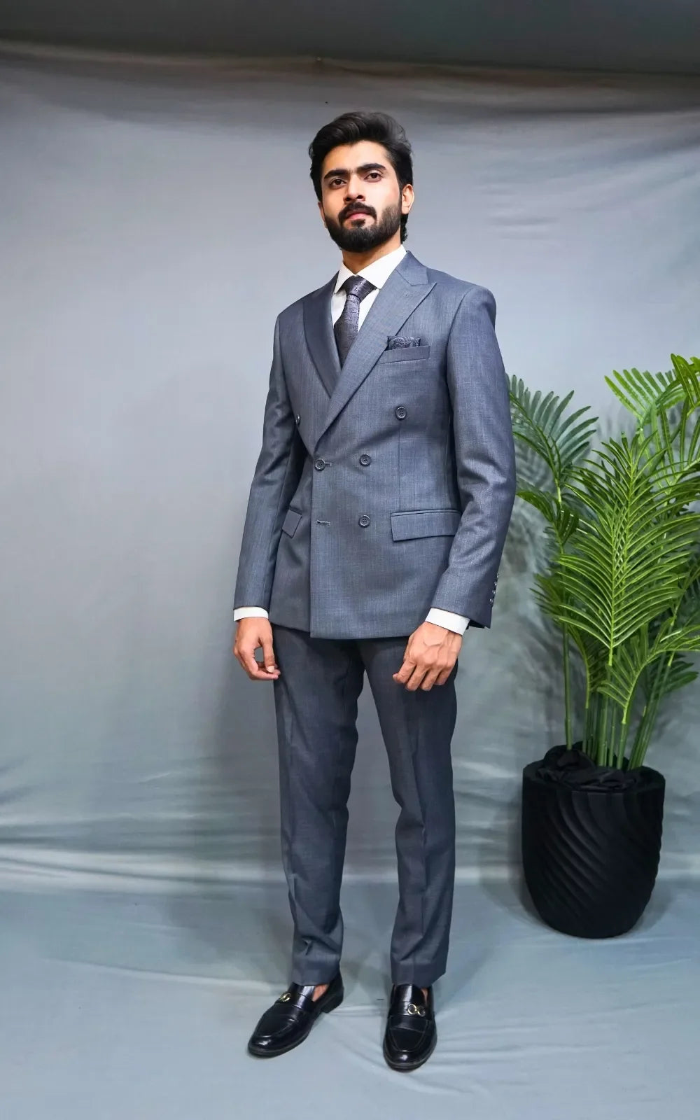 Blue Grey Double Breasted Suit